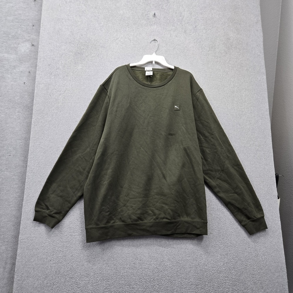PUMA Men Sweatshirt 5XL Dark Olive Elevated Logo Crew Fleece Pullover NWT